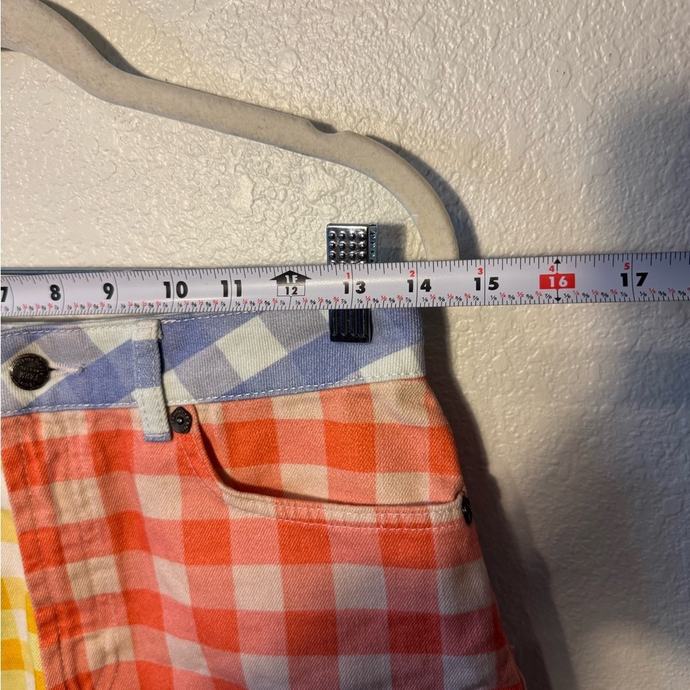 Farm Rio X Anthropologie Colorful Gingham High Waist Cut Off Denim Shorts Small - Picture 6 of 7